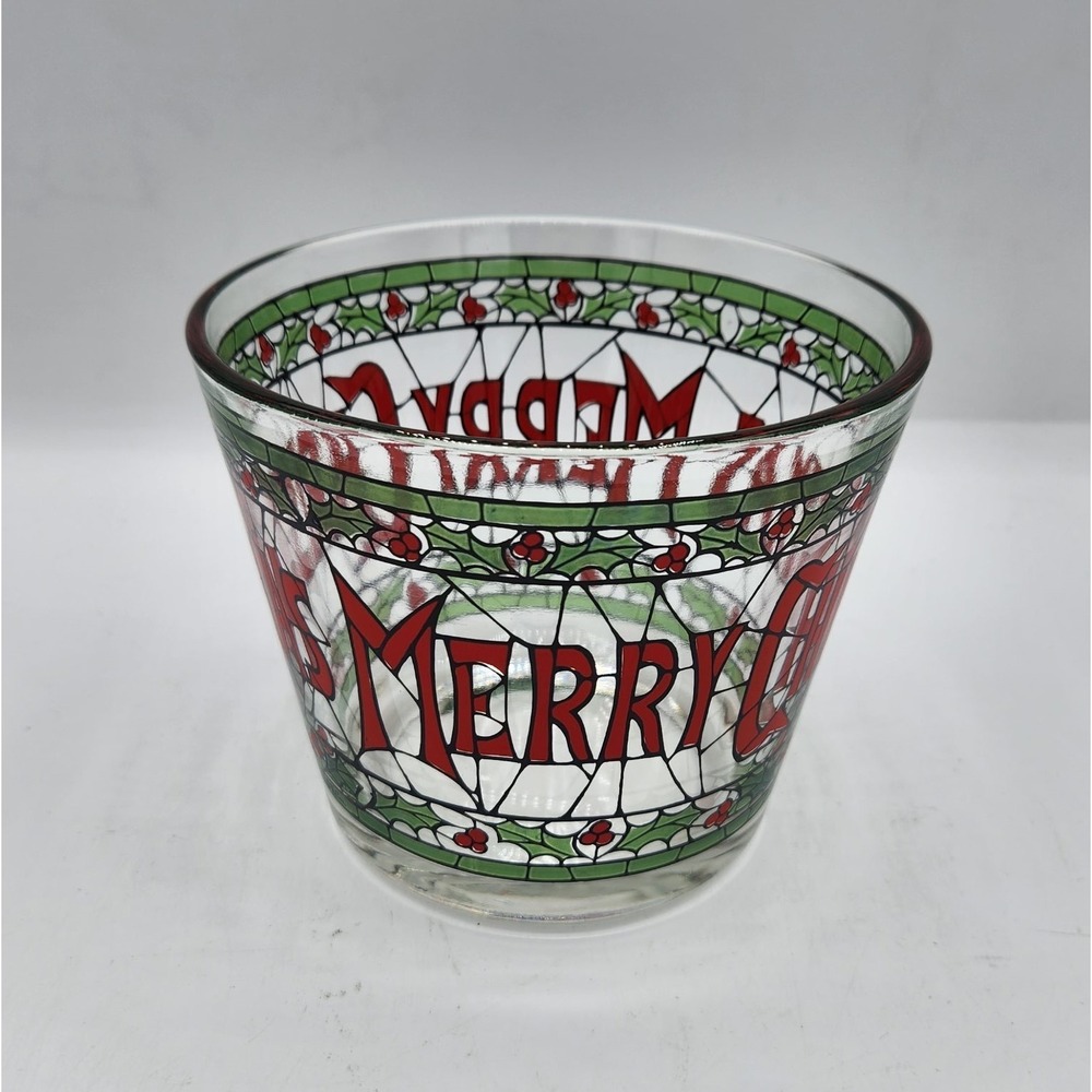 Vintage Houze Cera Glass Merry Christmas Stained Glass Ice Bucket Snack Bowl